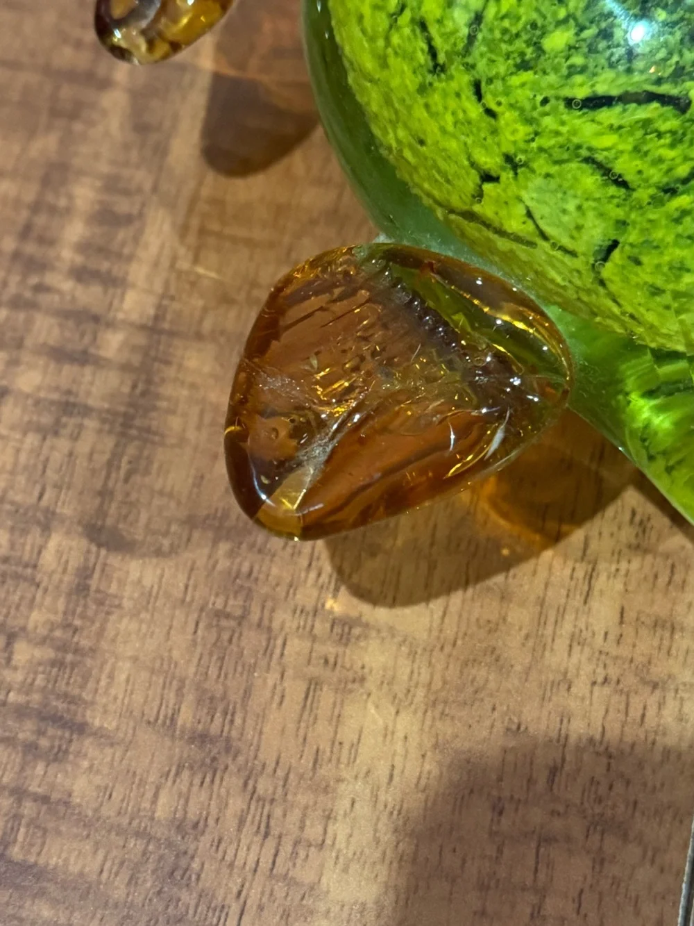 Glass Turtle Figurine - Green and Amber Decorative Accent